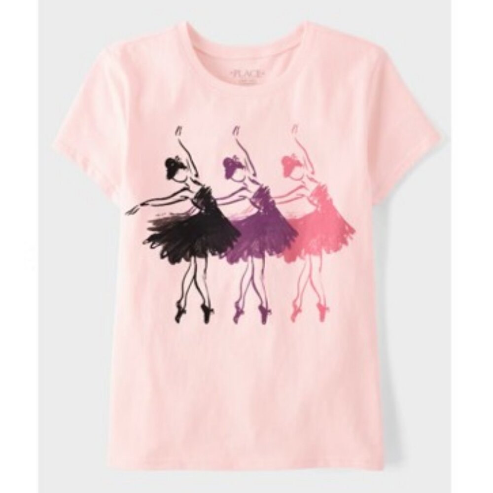 Light Pink “Dancing Ballerinas” Short Sleeve Graphic Tee Girls L 10/12 BRAND-NEW
